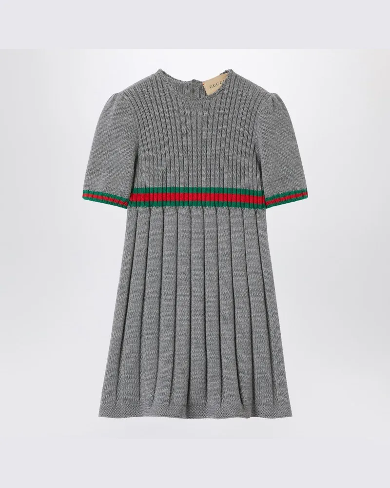 Gucci Graues Kleid aus Wolle mit Webband-Detail Grau