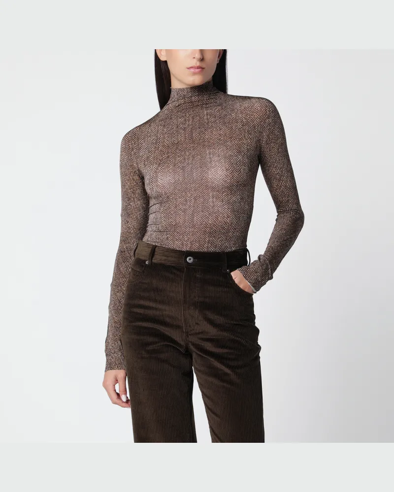 Maison Margiela Brauner Rollkragen-Body mit Fischgrätmuster Beige