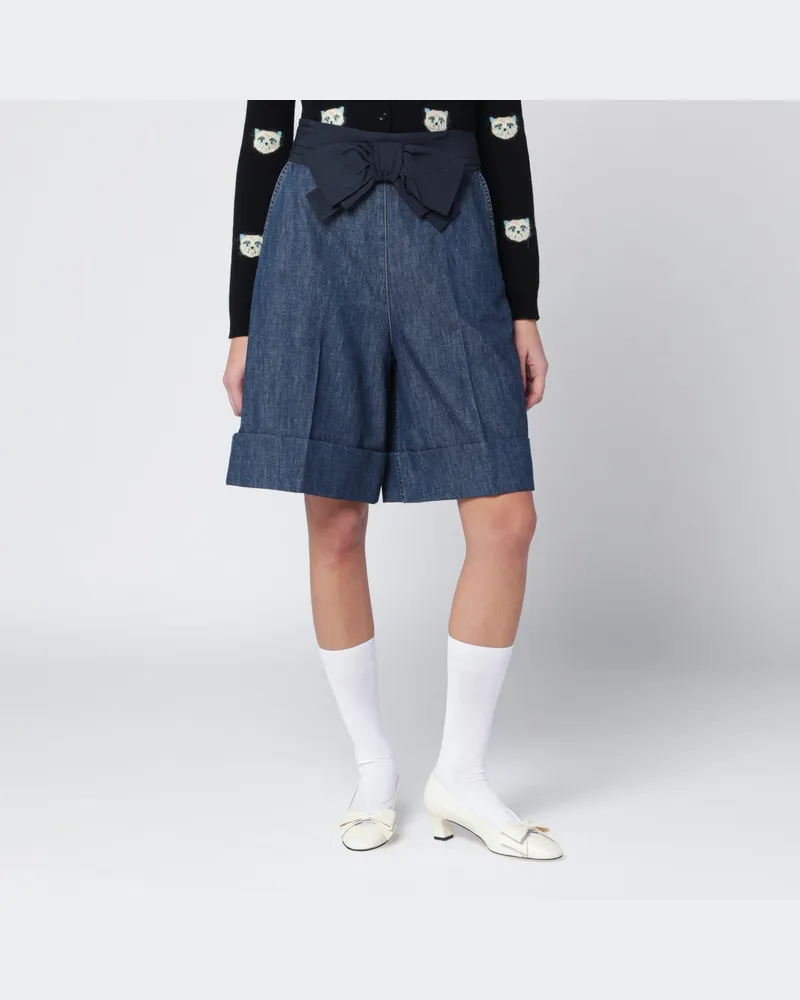 Valentino Garavani Denim-Bermudashorts mit großer Schleife Blue