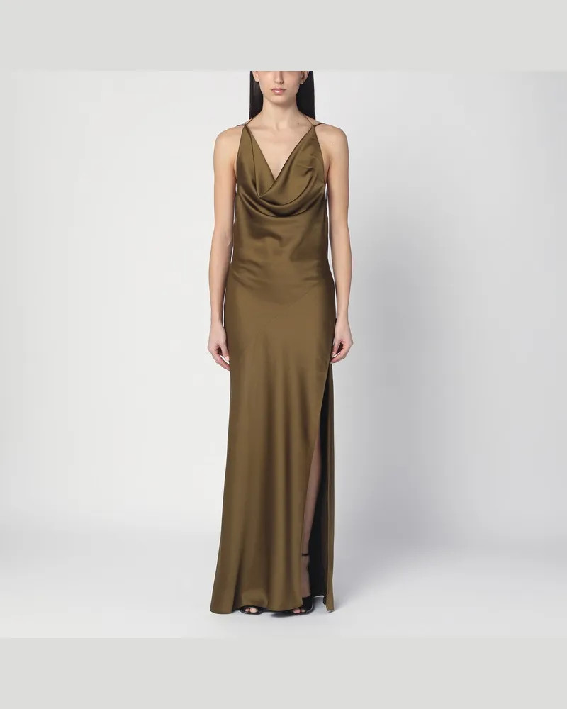 ANDAMANE Khakifarbenes Kleid mit ausgeschnittenem Rücken Grün