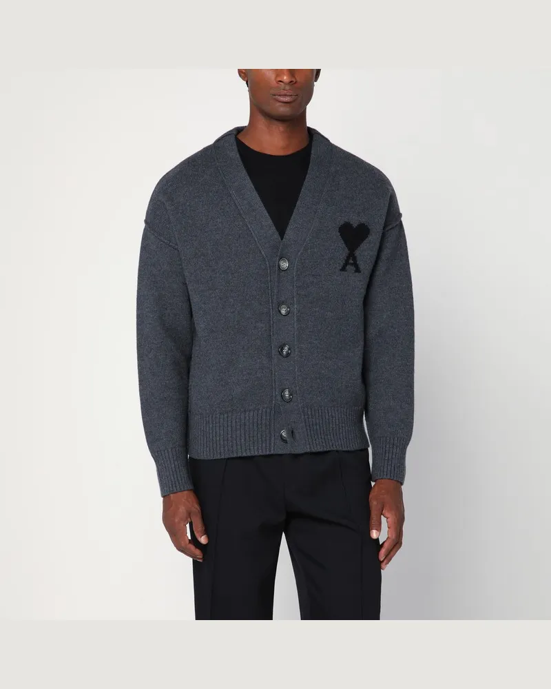 AMI Paris Ami De Coeur Strickjacke aus Wolle in Grau Grau