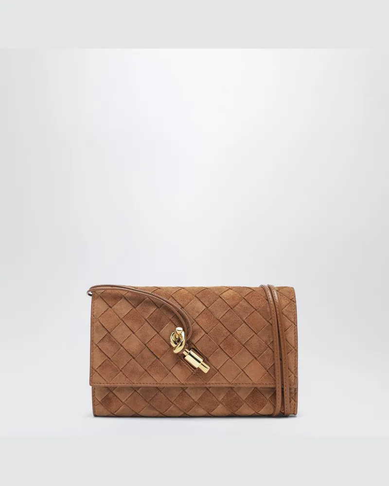Bottega Veneta Andiamo-Pouch aus Veloursleder in Amber 