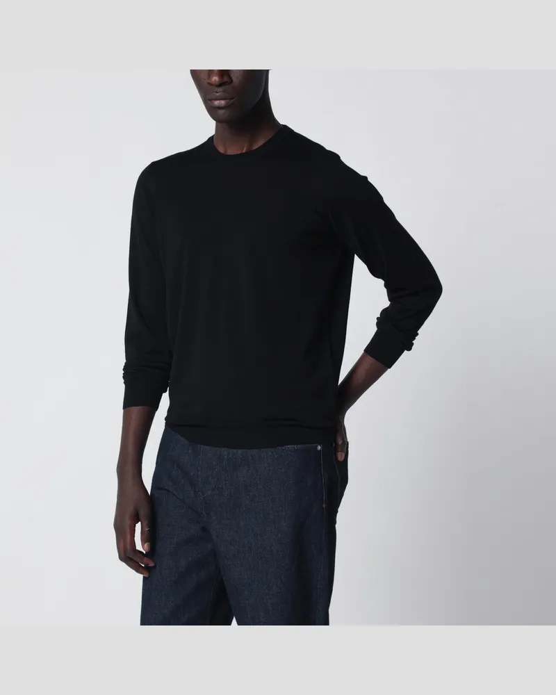 Drumohr  Schwarzer Wollpullover mit Rundhalsausschnitt Black