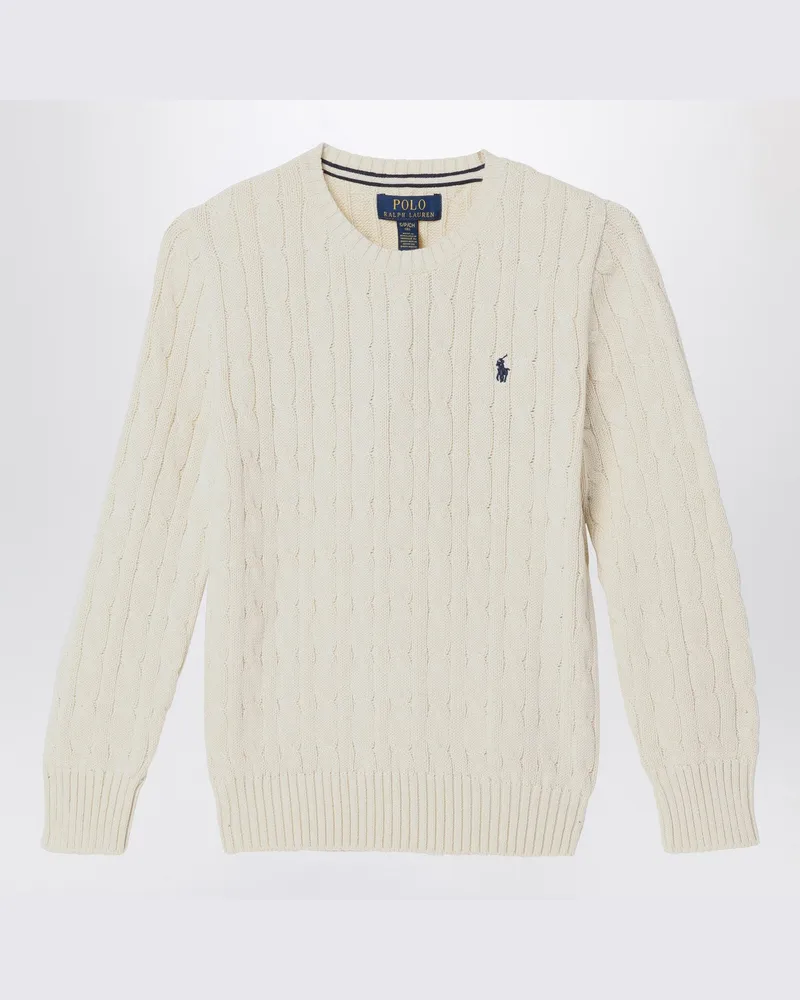 Ralph Lauren Farbe Creme Zopfpullover mit Rundhalsausschnitt White