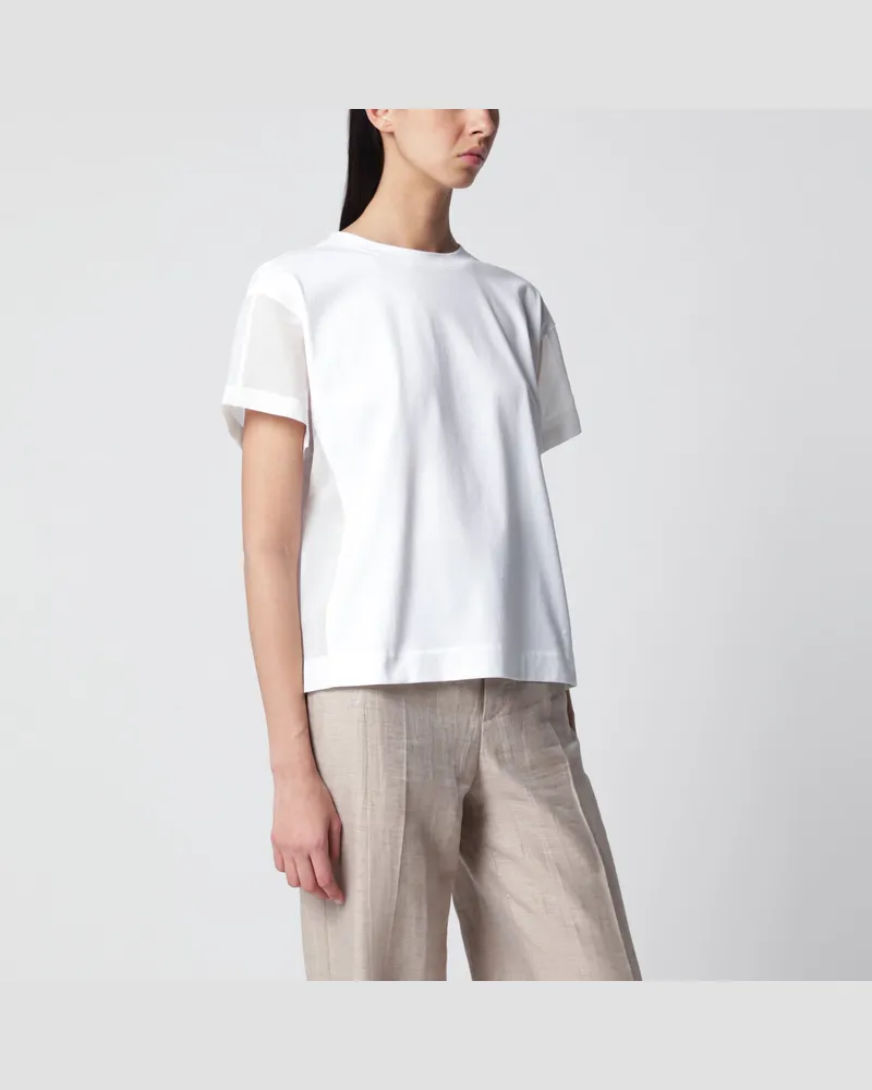 Brunello Cucinelli T-Shirt aus Baumwolljersey und Organza in Weiß White