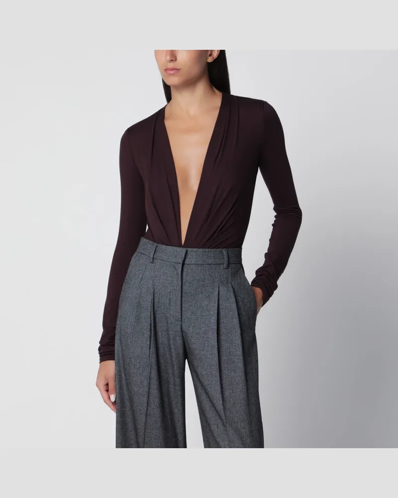ANDAMANE Body in Rouge Noir mit tiefem Ausschnitt aus Stretch-Jersey Burgundy