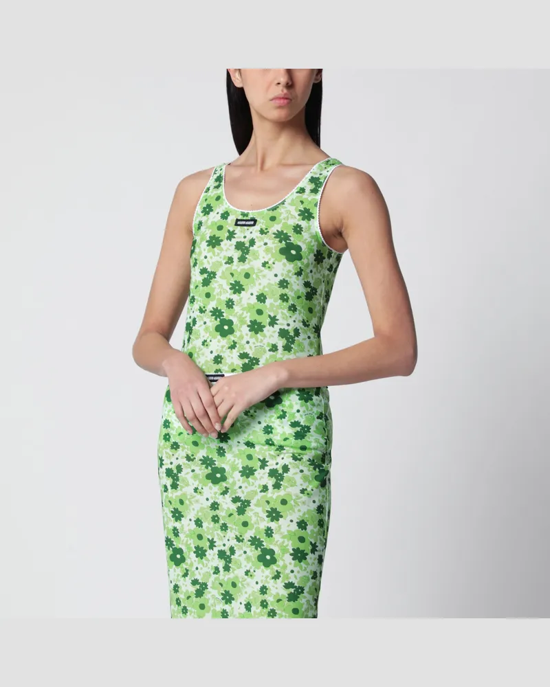 Miu Miu Top mit Blumenprint aus Stretchstoff in Grün Green