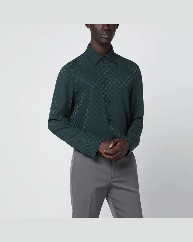 Gucci Dunkelgrünes GG-Jacquardseidenhemd Grün