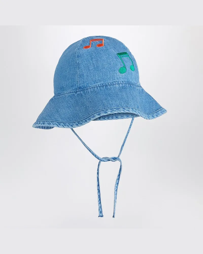 Mini Rodini Hellblauer Denim-Hut mit Musiknoten Blau