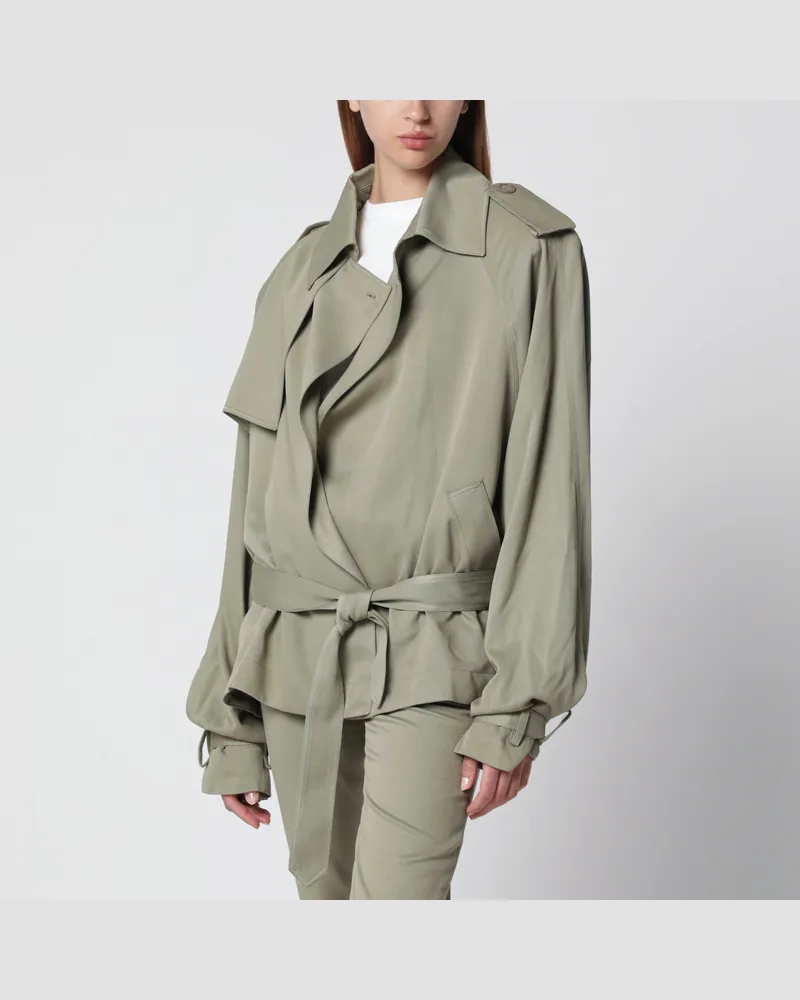 FRANKIE Shop Kurzer fließender Elva Trenchcoat aus salbeigrüner Viskose Green