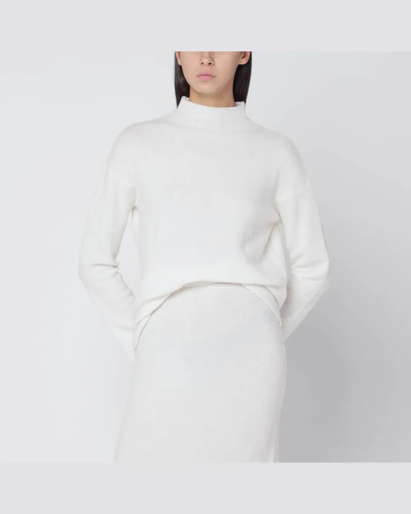 Max Mara Elfenbeinfarbener Pullover aus Kaschmirmischung Weiß