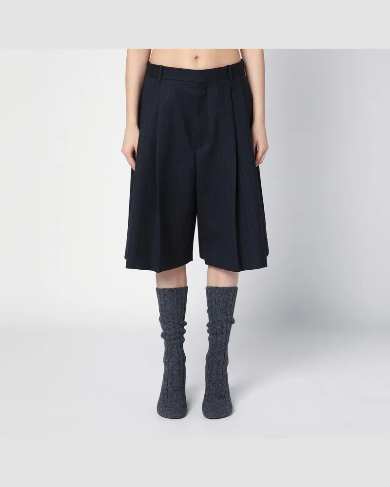 Bottega Veneta Weite Bermudashorts aus schwarz/blau melierter Wolle Schwarz