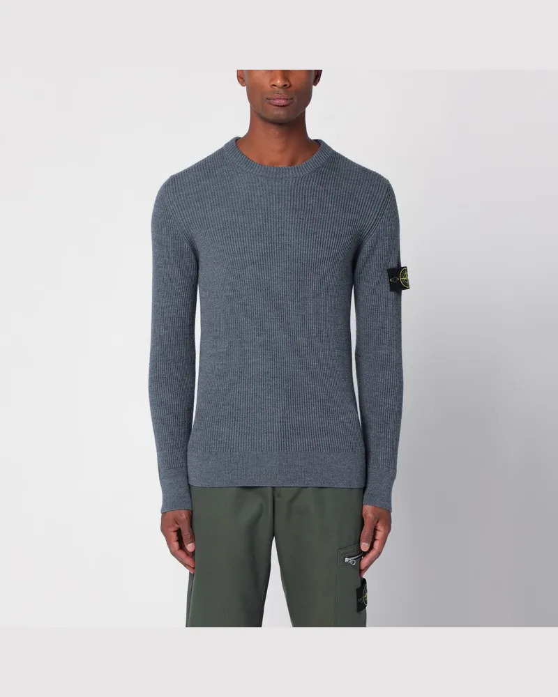 Stone Island Grauer Pullover aus gerippter Wolle Grau