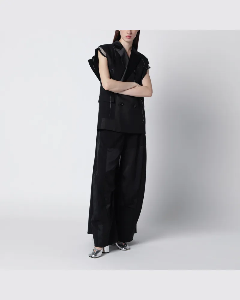 Sacai Weste aus schwarzer Wollorganza Black