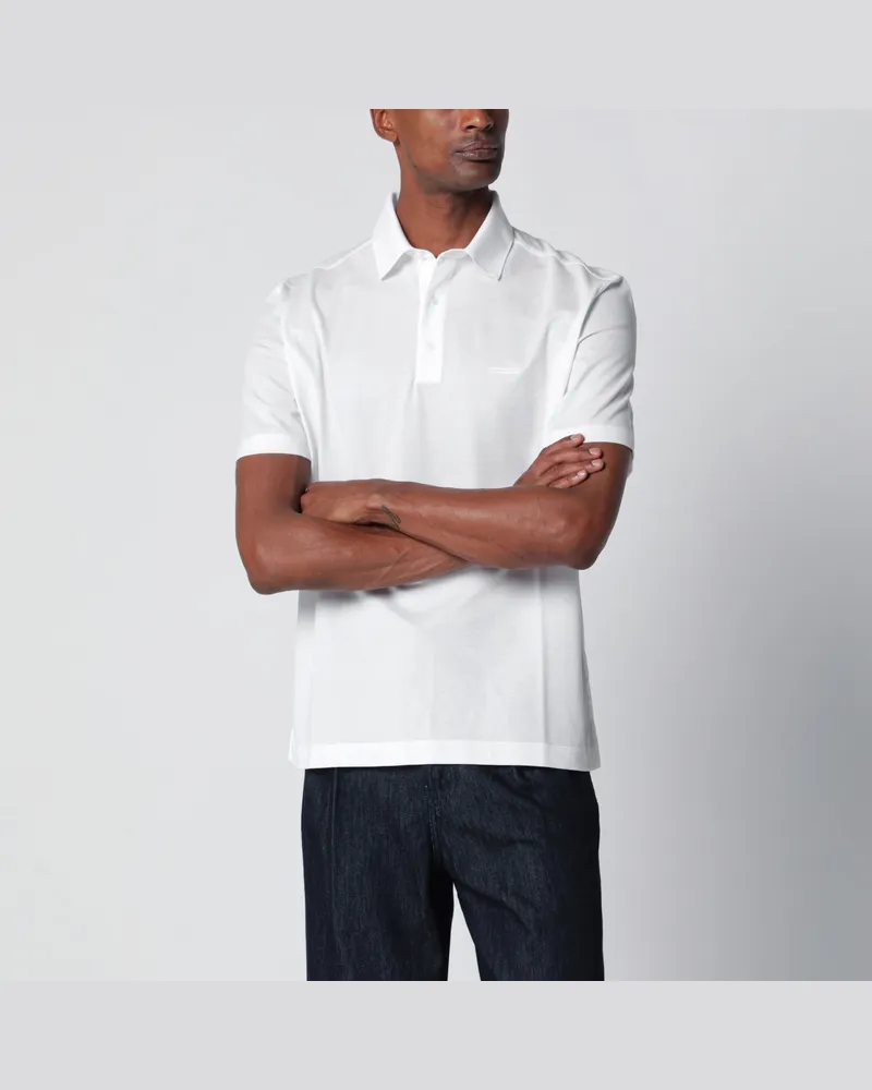 Ermenegildo Zegna Weißes Poloshirt aus Baumwollpiqué White