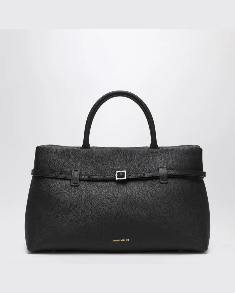 Manu Atelier Le Cambon 35 schwarze Tasche aus genarbtem Leder Schwarz