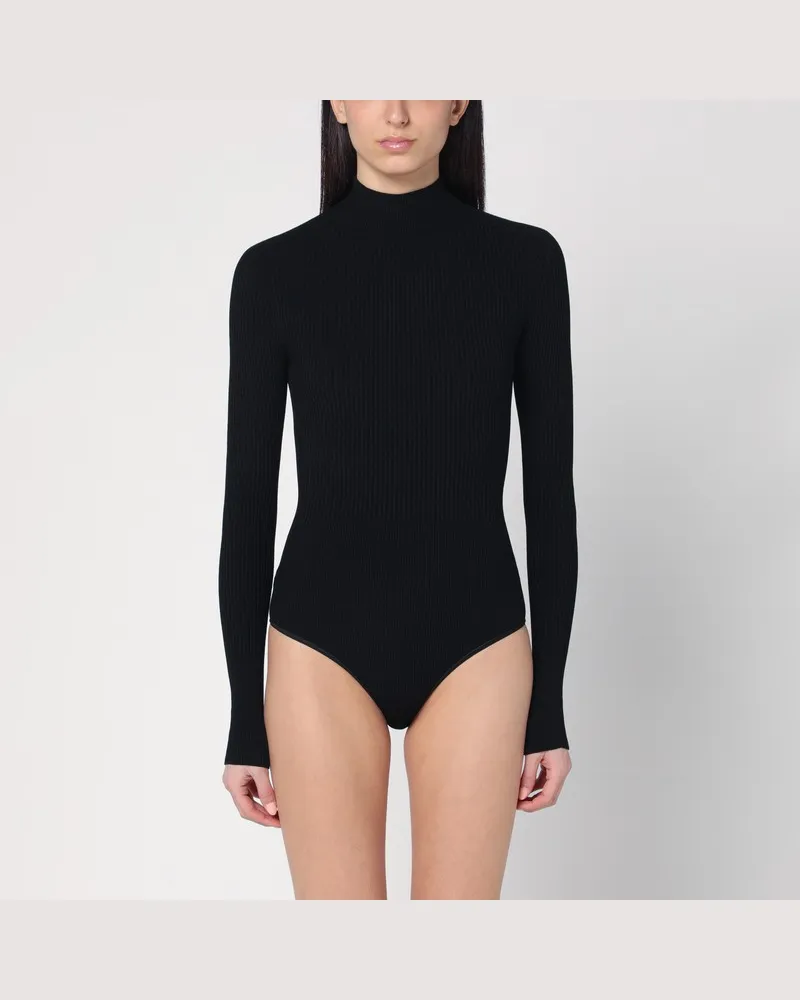 Alaïa Schwarzer gerippter Rollkragenbody Schwarz