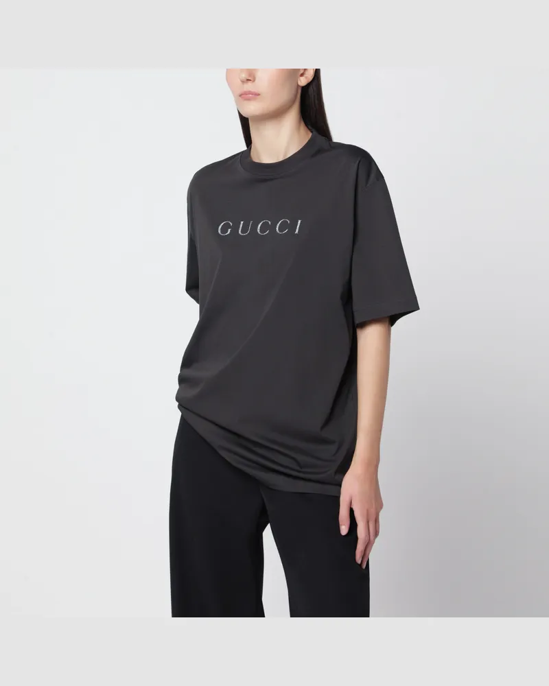Gucci Schwarzes Rundhals-T-Shirt aus Baumwolljersey Black