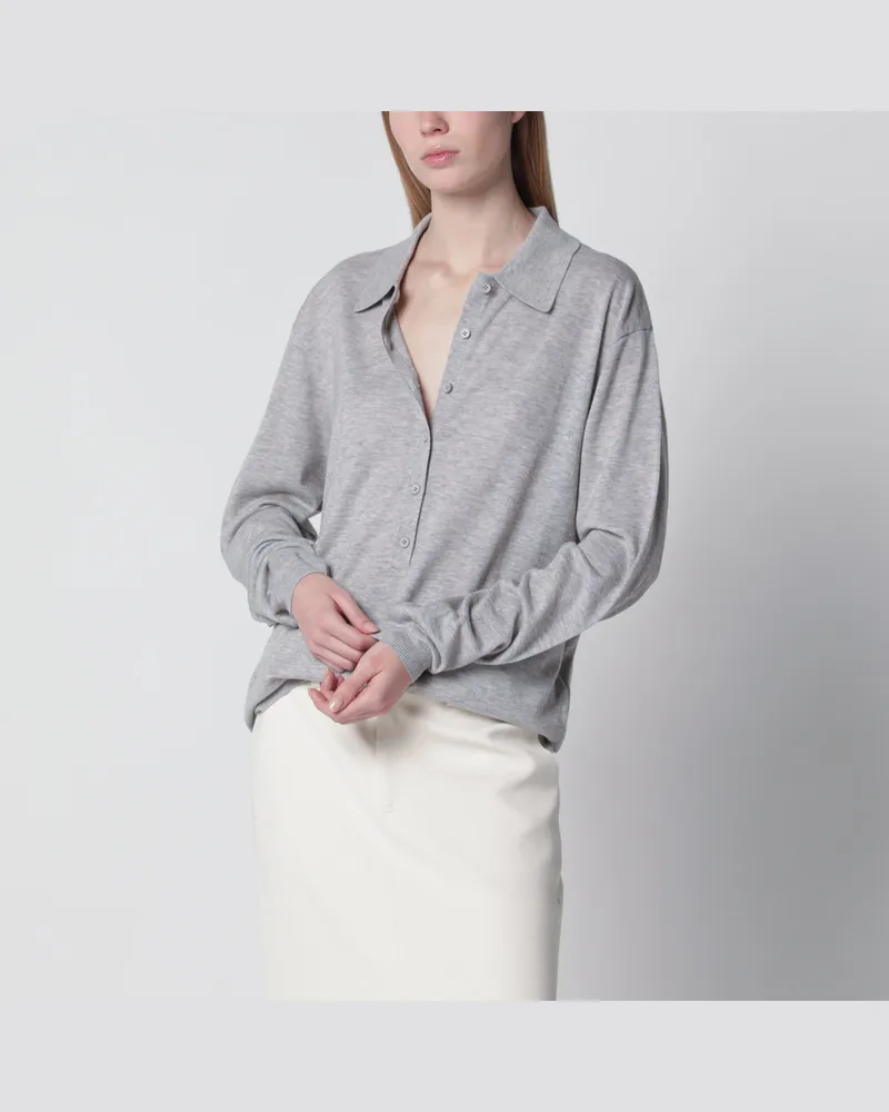 FRANKIE Shop Strickpolo Tala mit V-Ausschnitt aus Wollmix, grau Grey