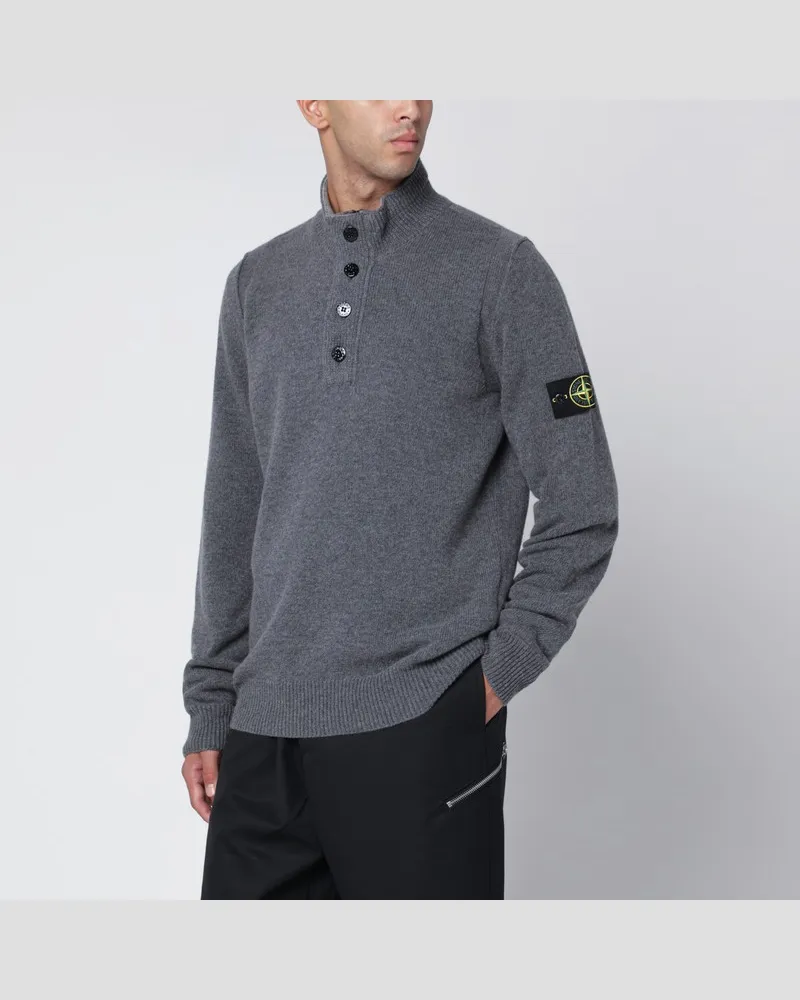 Stone Island Grauer Wollmix-Pullover mit Knöpfen Grau