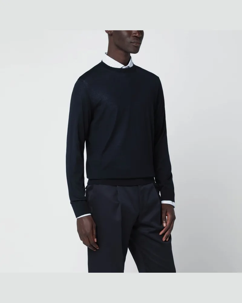 Ermenegildo Zegna Marineblauer Rundhalspullover aus Wolle Blau
