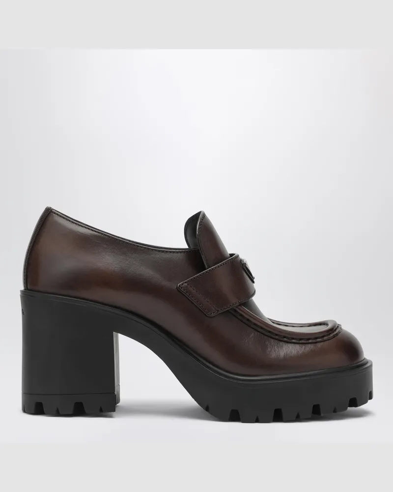 Prada Braune Loafer mit Plateau und Absatz Green