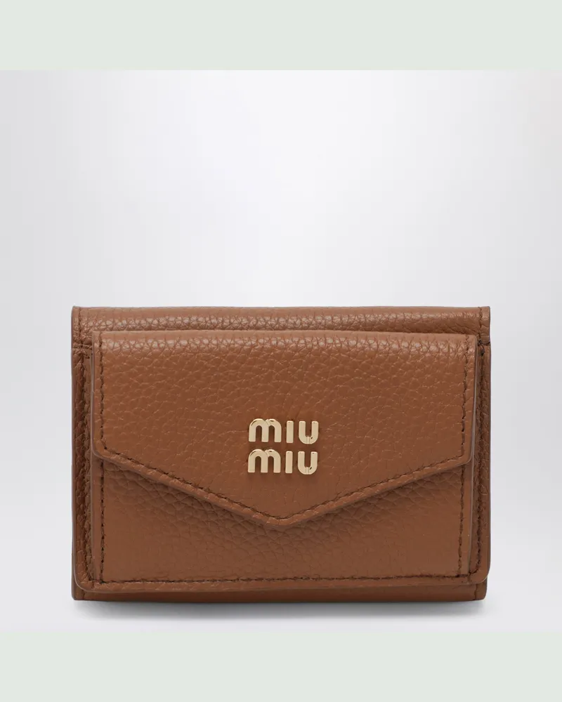 Miu Miu Kleine Geldbörse aus cognacfarbenem Leder Brown