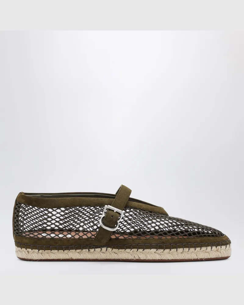 Alaïa Espadrilles aus Mesh und Veloursleder in Camouflagegrün Green