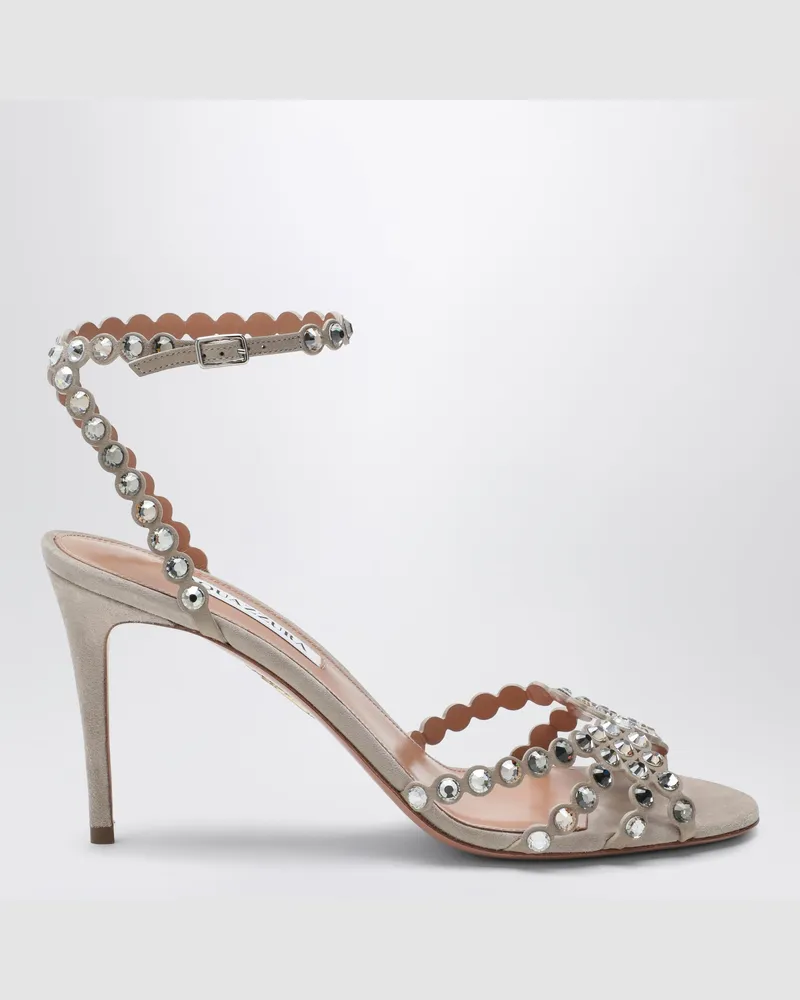 Aquazzura Tequila Sandalen mit Kristallen aus Veloursleder Grey