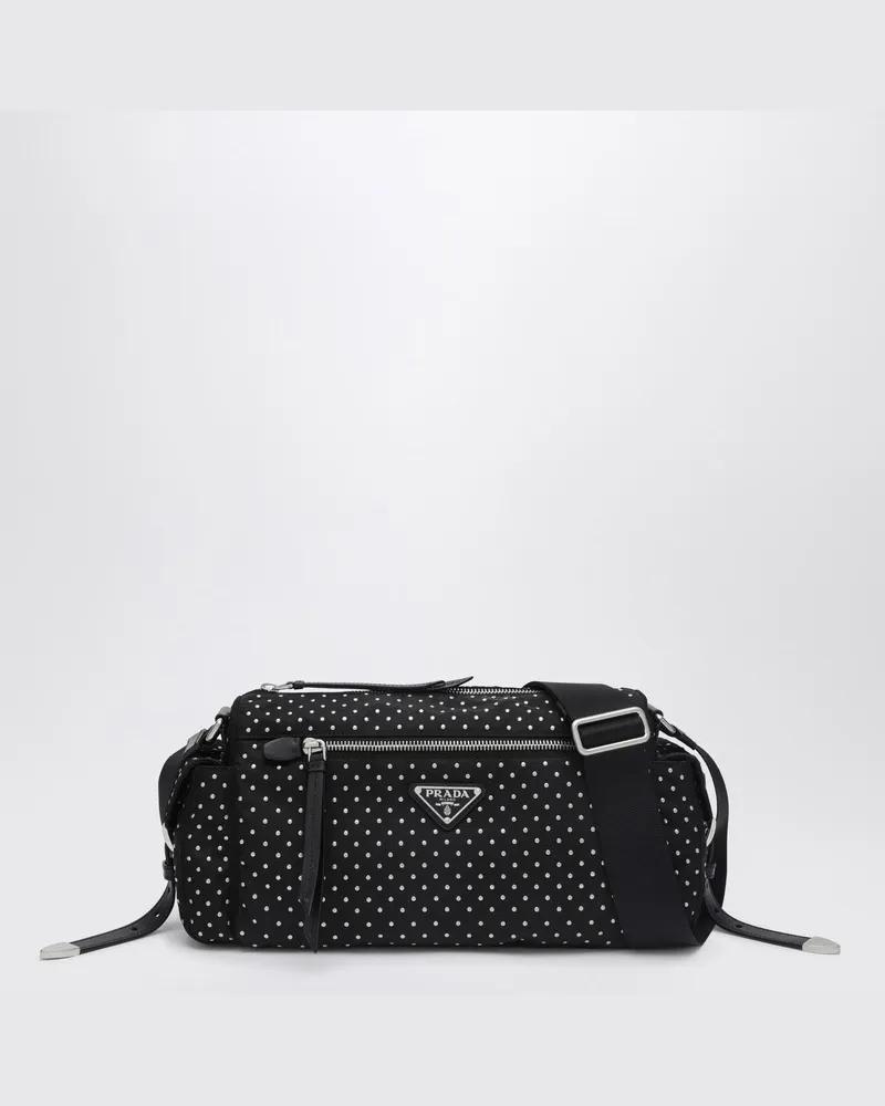 Prada Schwarze Re-Nylon-Tasche mit Nieten Schwarz