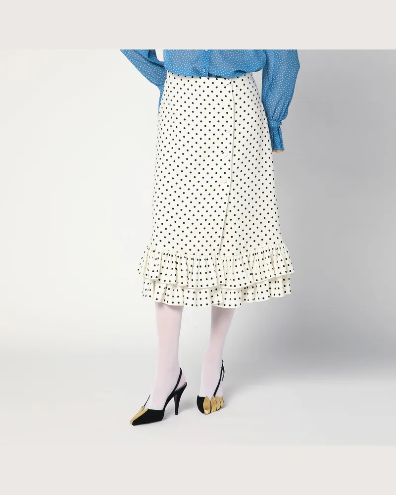 Valentino Garavani Elfenbeinfarbener gepunkteter Rock mit Rüschen White