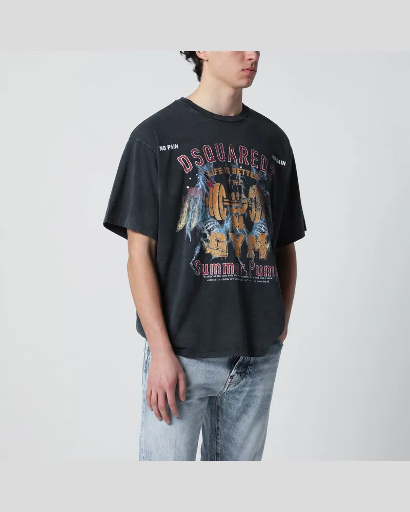 Dsquared2 Graues T-Shirt mit Vintage-Effekt und Rock-Print Black