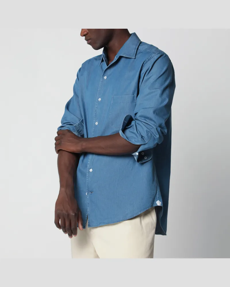 Loro Piana Jeanshemd André aus Baumwoll-Denim in Stone Washed Blue
