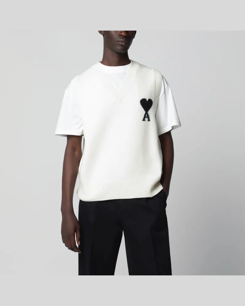 AMI Paris Weiße Ami de Coeur Wollweste White