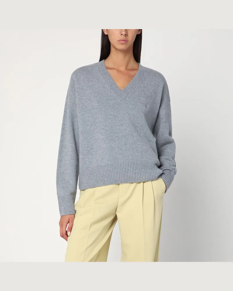 AMI Paris Grauer Ami de Coeur Pullover aus Wolle und Kaschmir Grau