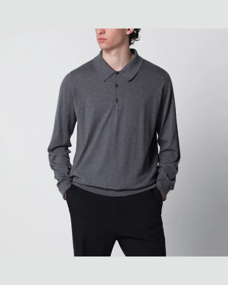 John Smedley Graues Poloshirt Finchley aus Baumwolle Grey