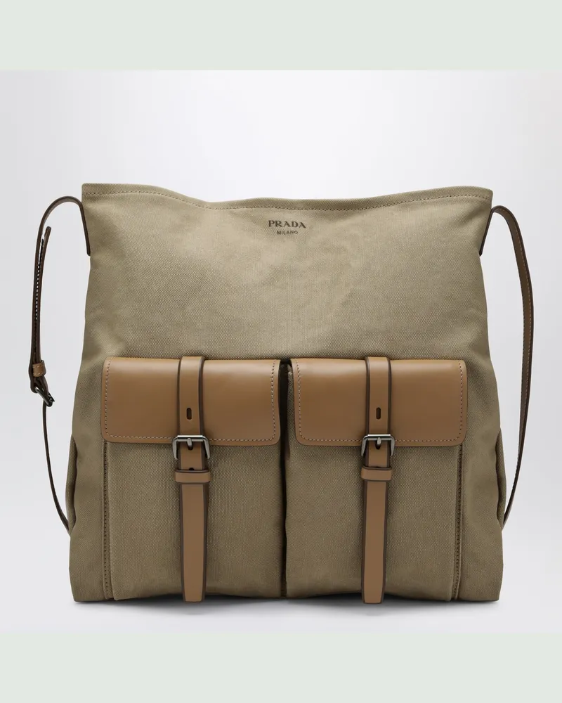 Prada Khakifarbene  Route Umhängetasche aus Canvas und Leder Beige