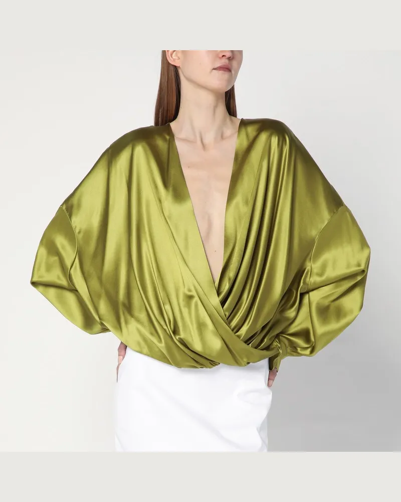 Dries van Noten Weite olivgrüne Bluse aus Seide Grün