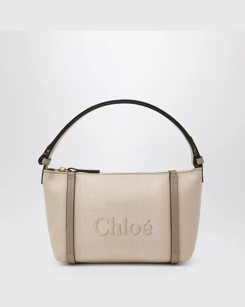 Chloé Carry Tasche aus rosé-beigefarbener gestreifter Leinwand Rosa