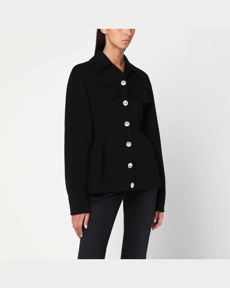 SPORTMAX Einreihige schwarze Jacke aus Wolle Schwarz