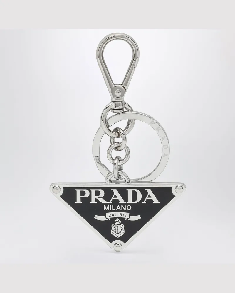 Prada Schwarzer Schlüsselanhänger aus Metall mit Dreieckslogo Black