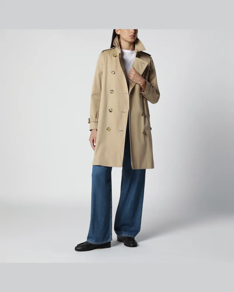 Burberry Beiger zweireihiger Kensington Trenchcoat aus Baumwolle Beige