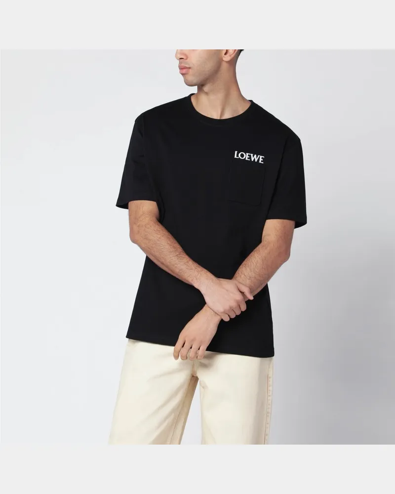 Loewe Schwarzes T-Shirt mit gesticktem Logo Schwarz