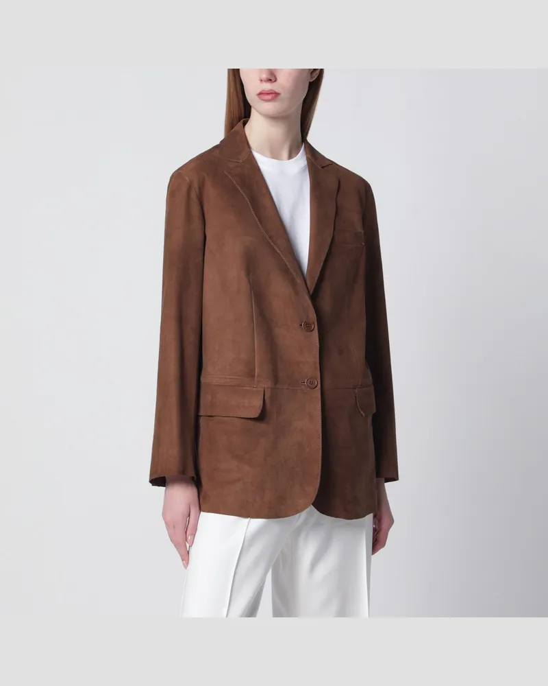 Salvatore Santoro Braune einreihige Wildlederjacke 