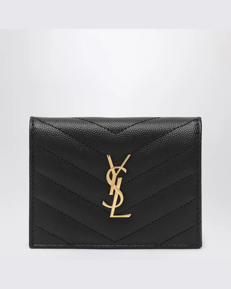 Saint Laurent Kartenetui Cassandre schwarz grain de poudre 