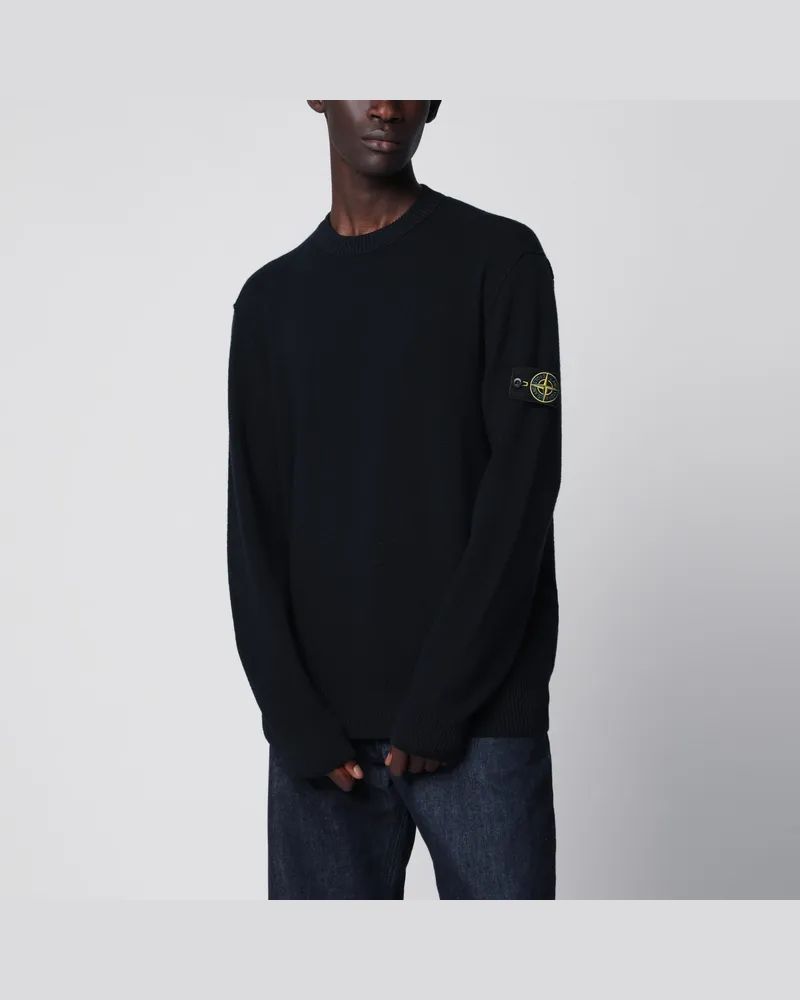Stone Island Rundhalspullover aus marineblauer Wolle Blue