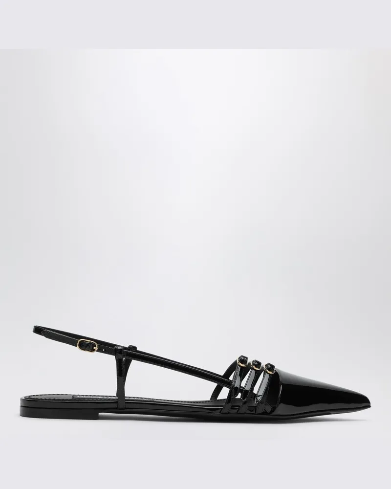 Dolce & Gabbana Schwarzer flacher Slingback aus Lackleder Schwarz