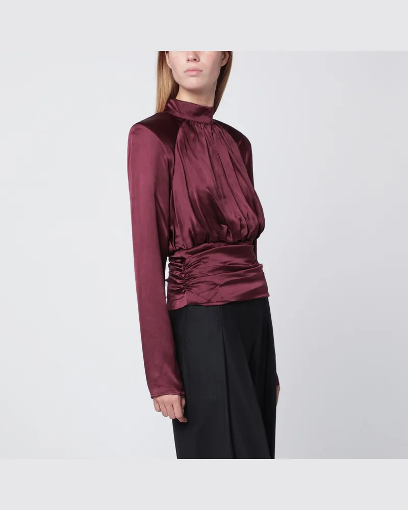 ROTATE Birger Christensen Bordeauxfarbenes gerafftes Seidentop Burgundy