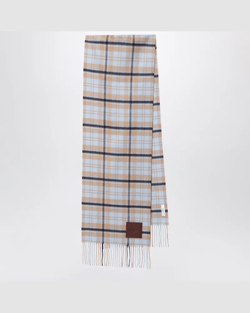 Chloé Blau-beiger  Highlanding Schal aus Kaschmir Blue