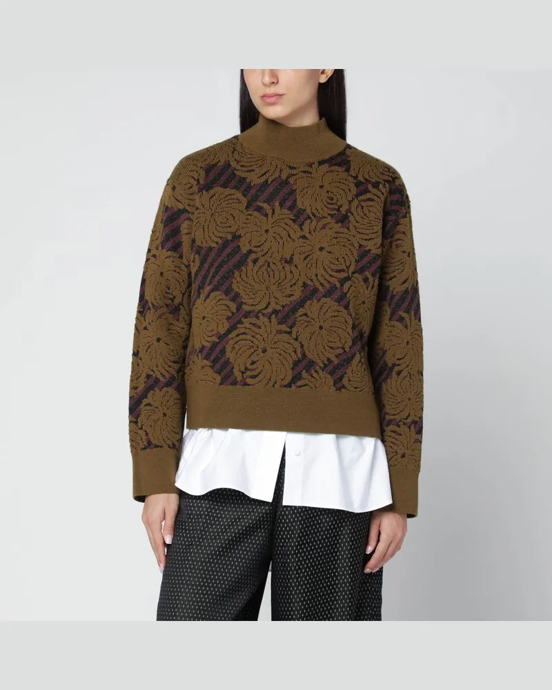 Dries van Noten Khakifarbener Pullover mit Jacquard-Muster Braun